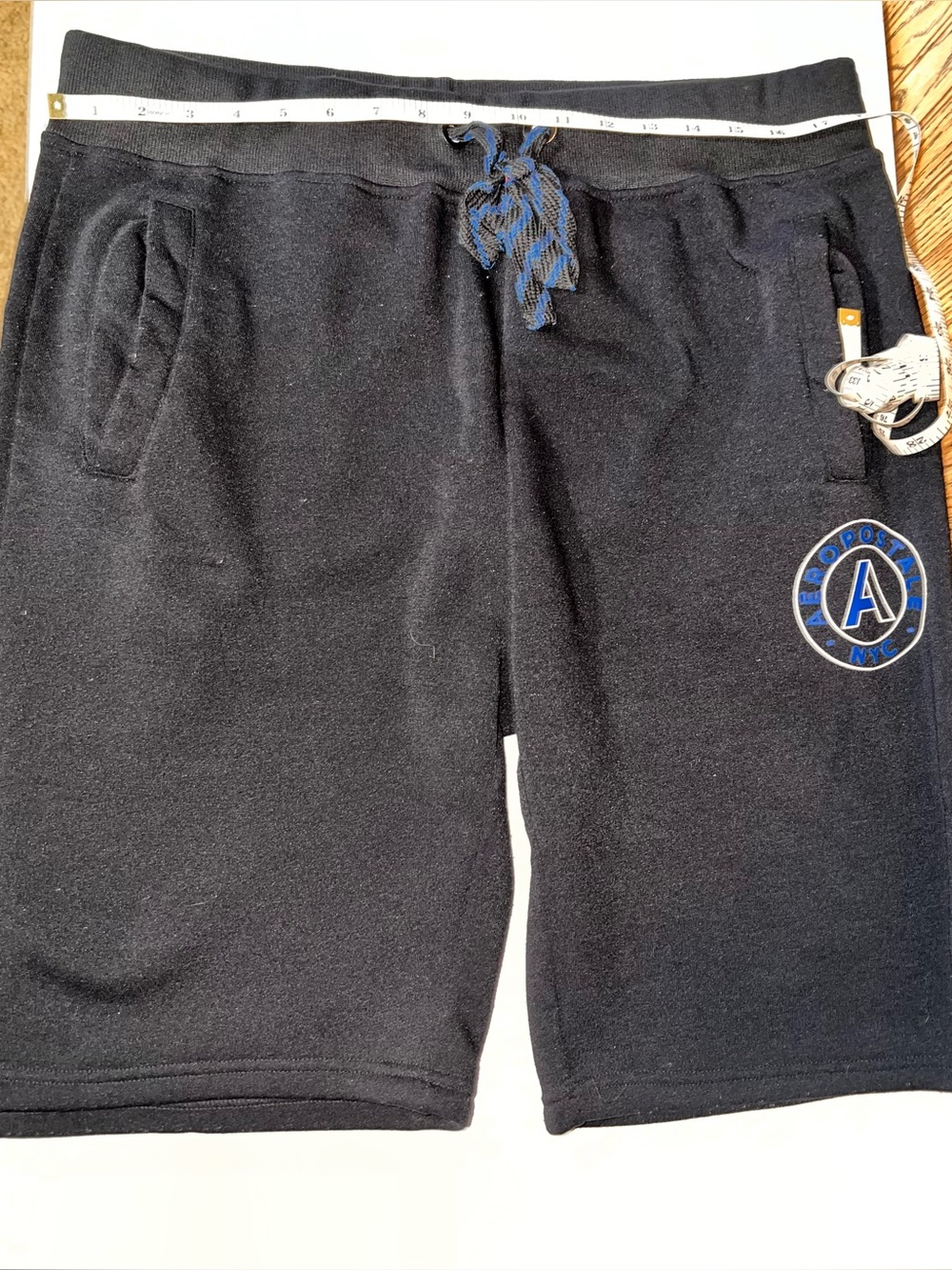 Aeropostale Black Men’s Athletic Drawstring Shorts with Blue Accent